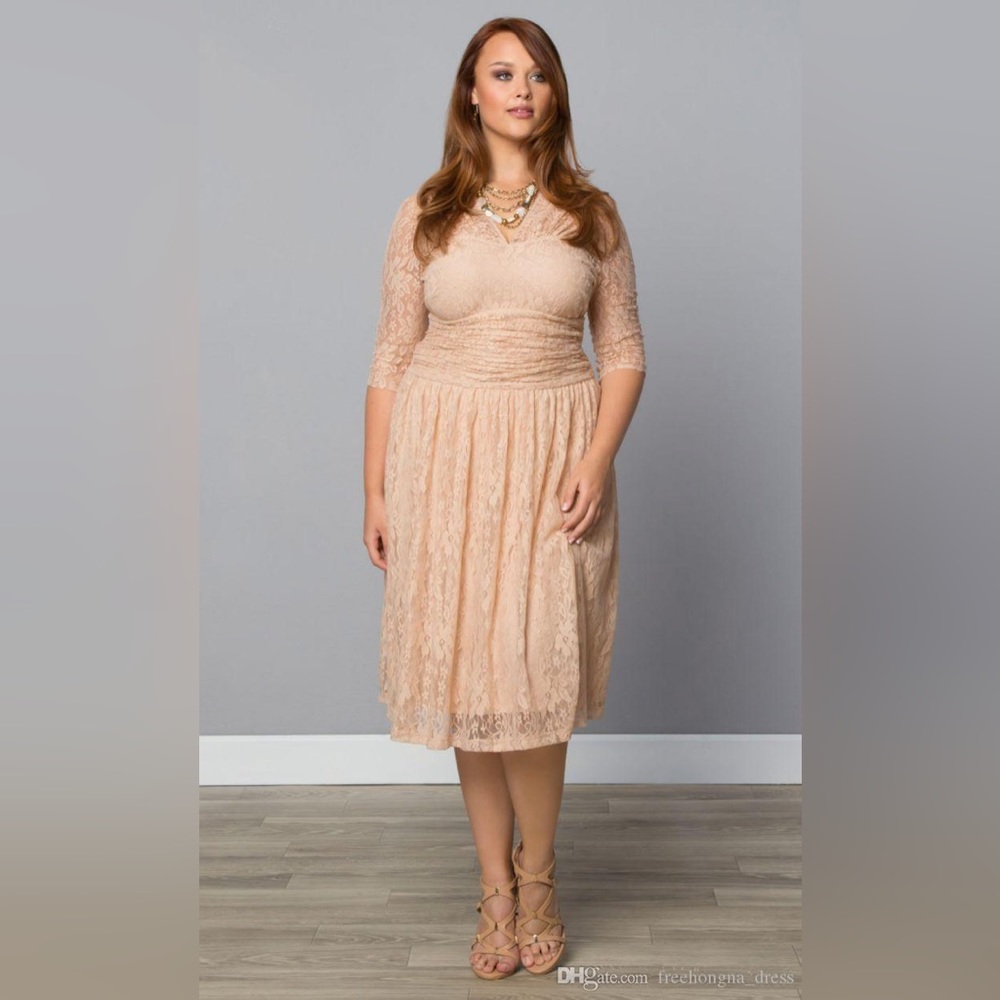 Kiyonna Womens Dress Size 2X Swinging Symphony Lace Style Party Peach Blush